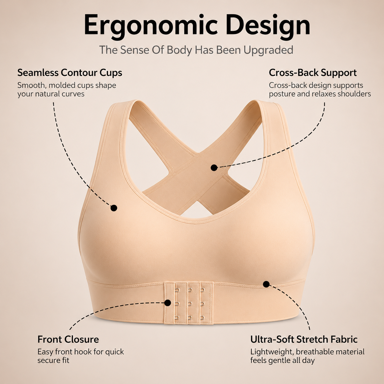 Cross Back Front Closure Wireless Posture Support Bra