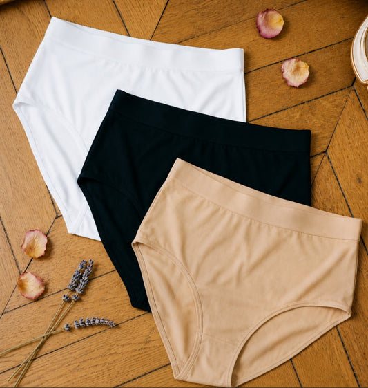 3-Pack Velgem™️ Panties: Black, White, Beige ($4.99 each)